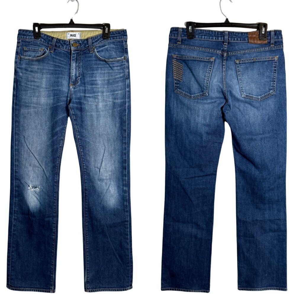 Paige Doheny Relaxed Straight Leg Denim Jeans Men's 33 Medium Wash Distressed